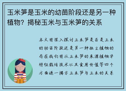 玉米笋是玉米的幼苗阶段还是另一种植物？揭秘玉米与玉米笋的关系