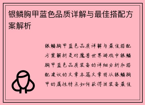 银鳞胸甲蓝色品质详解与最佳搭配方案解析